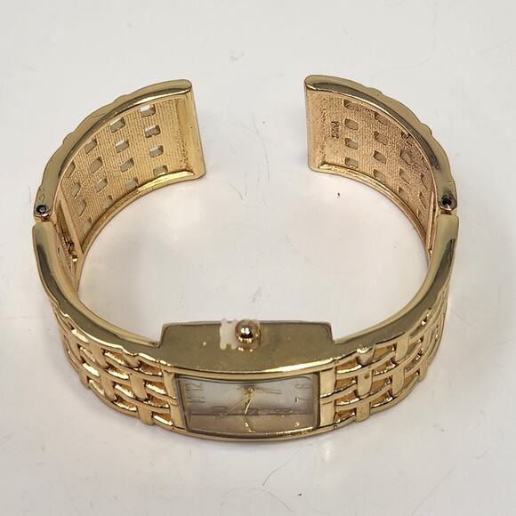 Basket Weave Gold Tone Cuff Bracelet Wristwatch Watch Adjustable Workwear Casual - Picture 5 of 9